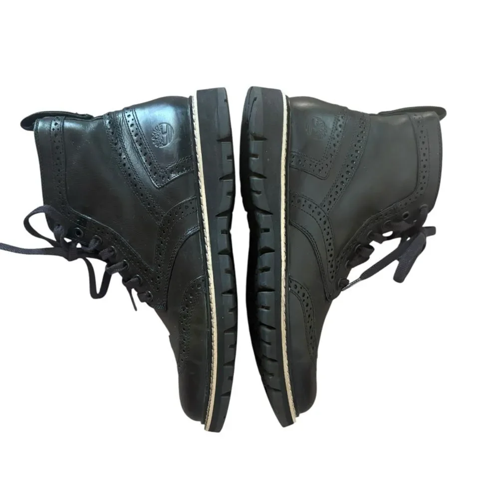 Timberland Black Britton Hill Wingtip Boots Leather Oxford Mens Size 9.